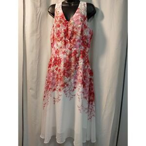 Ivory & Pink Empire Babydoll  Floral Sheer Flowy Chiffon  Midi Dress Sz 12